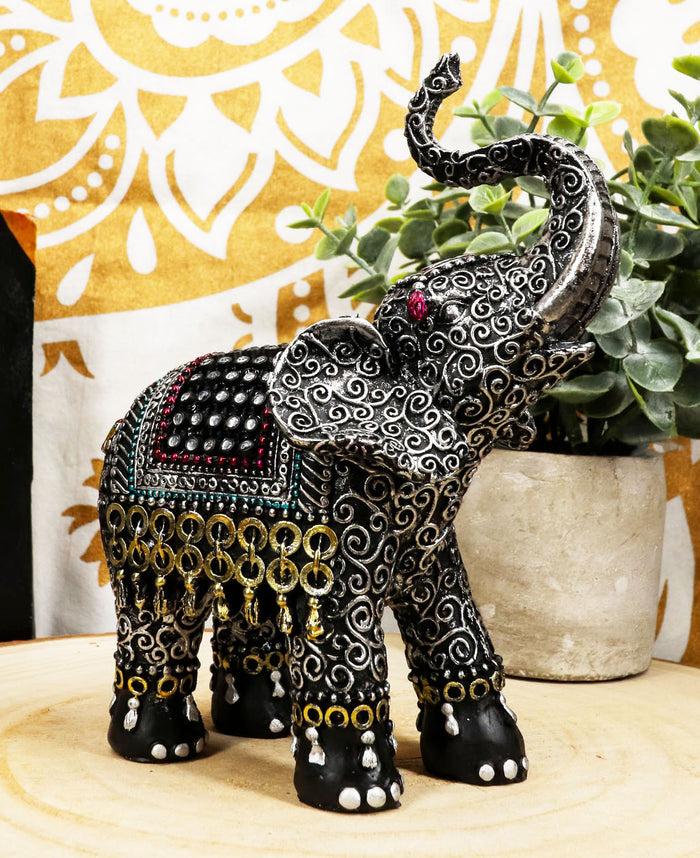ebros gift Ebros Feng Shui Scroll Art With Tapestry Pattern Trunk Up Trumpeting Elephant Statue