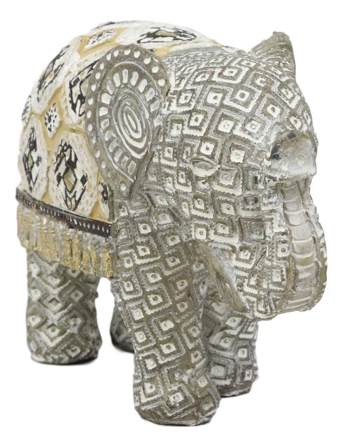 Ebros Gift Ebros Feng Shui Silver And Gold Patterned Baby Calf Elephant With Trunk Up Statue 5.5" Long Vastu 3D Zen Elephants Figurine Symbol Of Wisdom Fortune Success And Protection