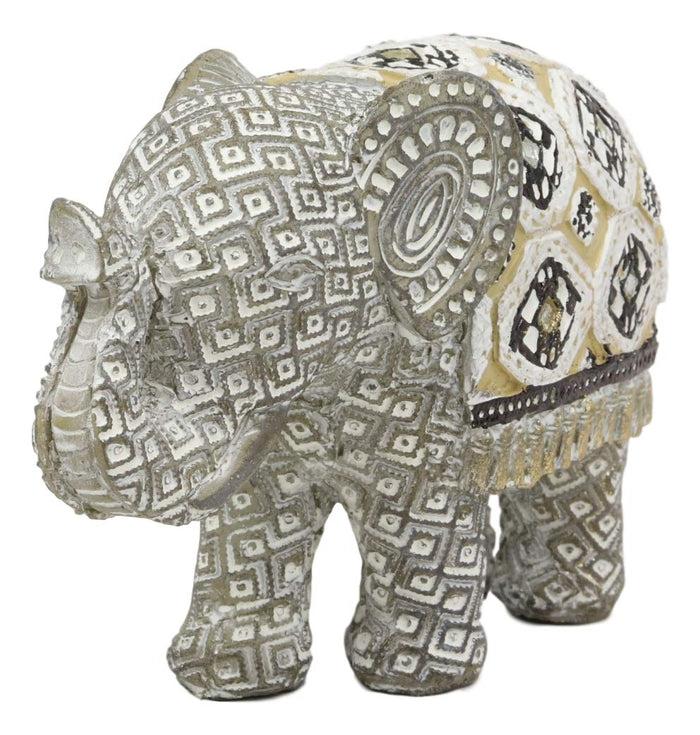 Ebros Gift Ebros Feng Shui Silver And Gold Patterned Baby Calf Elephant With Trunk Up Statue 5.5" Long Vastu 3D Zen Elephants Figurine Symbol Of Wisdom Fortune Success And Protection