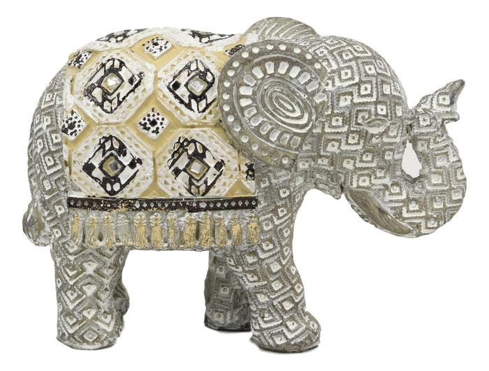 ebros gift Ebros Feng Shui Silver and Gold Patterned Baby Calf Elephant with Trunk Up Statue 5.5" Long Vastu 3D Zen Elephants Figurine Symbol of Wisdom Fortune Success and Protection