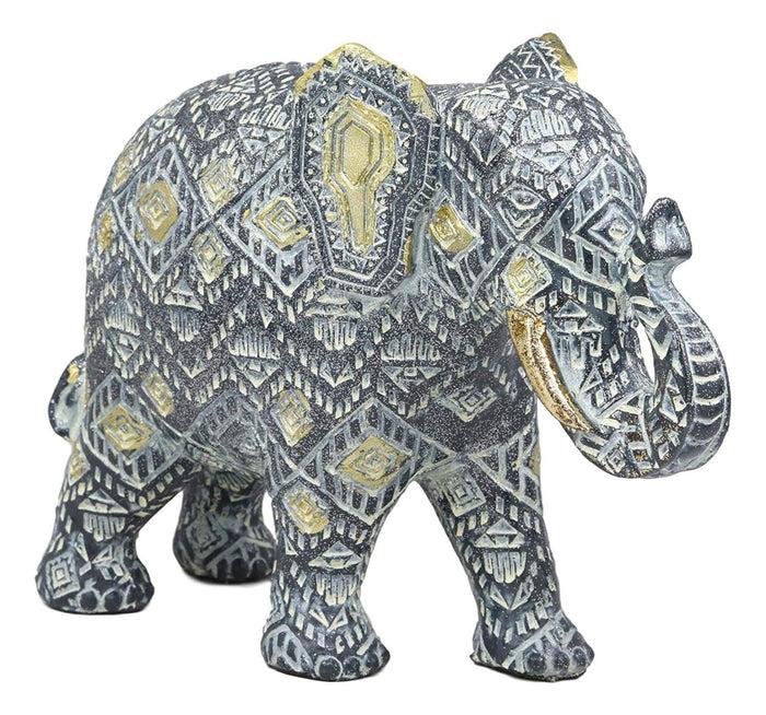 Ebros Gift Ebros Feng Shui Silver And Gold Patterned Elephant With Trunk Up Statue 10.5" Long Vastu 3D Zen Elephants Figurine Symbol Of Wisdom Fortune Success And Protection