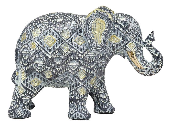 Ebros Gift Ebros Feng Shui Silver And Gold Patterned Elephant With Trunk Up Statue 10.5" Long Vastu 3D Zen Elephants Figurine Symbol Of Wisdom Fortune Success And Protection