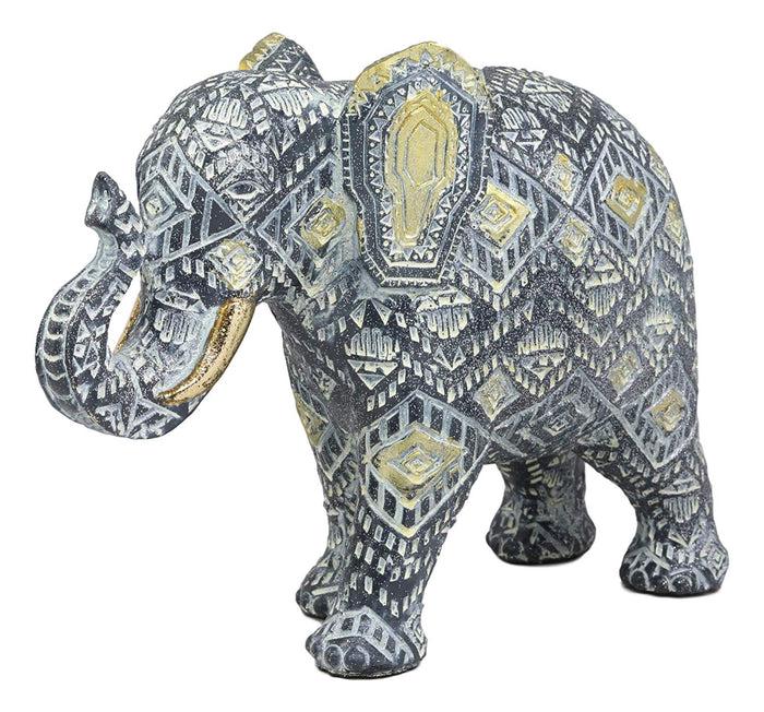 ebros gift Ebros Feng Shui Silver and Gold Patterned Elephant with Trunk Up Statue 10.5" Long Vastu 3D Zen Elephants Figurine Symbol of Wisdom Fortune Success and Protection