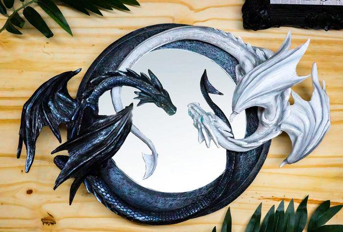 ebros gift Ebros Feng Shui Ying Yang Day Night Twin Nemesis Dragon Round Wall Mirror Plaque Decor