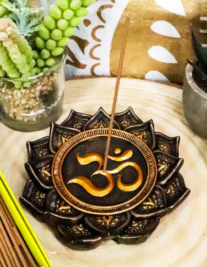 ebros gift Ebros Feng Shui Zen Buddha Ohm Symbol Lotus Mandala Flower Incense Stick Burner Holder
