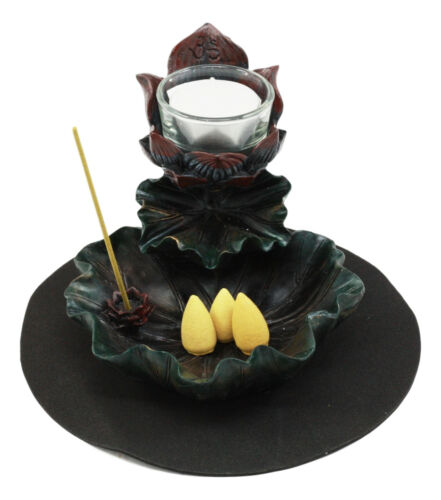 Ebros Gift Ebros Feng Shui Zen Lotus Flower Incense Cone & Stick Burner Candle Holder Figurine