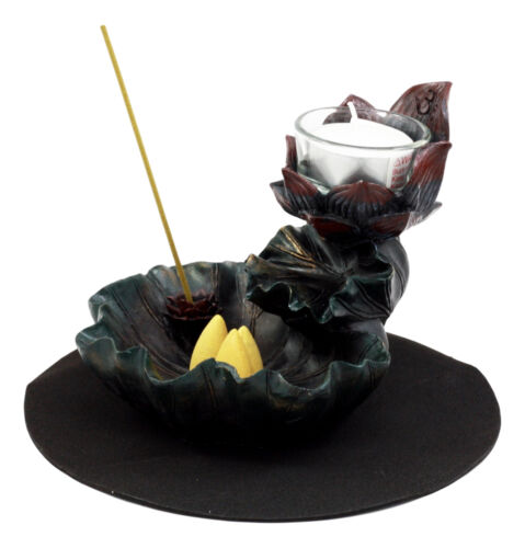 Ebros Gift Ebros Feng Shui Zen Lotus Flower Incense Cone & Stick Burner Candle Holder Figurine