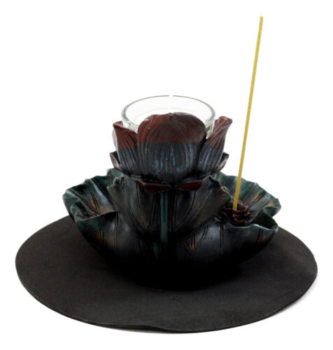 Ebros Gift Ebros Feng Shui Zen Lotus Flower Incense Cone & Stick Burner Candle Holder Figurine