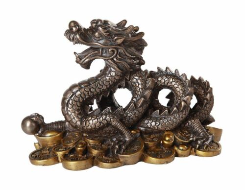 ebros gift Ebros Fengshui Dragon Bronze Finish Auspicious Home Decor 7" Long Figurine