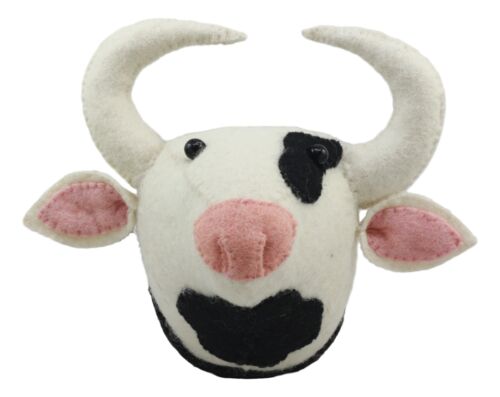 ebros gift Ebros Fiona Walker England Handmade Organic Baby Animal Head Wall Decor Mini Safari and Farmland Collection (Mini Holstein Cow)