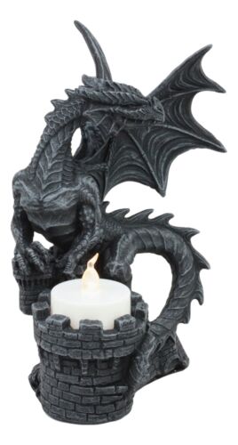 Ebros Gift Ebros Fire Dragon Perching On Castle Fortress Turret Tea Light Candle Holder Statue 7"Tall Fantasy Faux Stone Gothic Dungeons And Dragons Candleholder Decor Medieval Renaissance Age Of Kings Sculpture