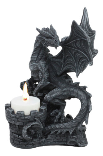 Ebros Gift Ebros Fire Dragon Perching On Castle Fortress Turret Tea Light Candle Holder Statue 7"Tall Fantasy Faux Stone Gothic Dungeons And Dragons Candleholder Decor Medieval Renaissance Age Of Kings Sculpture