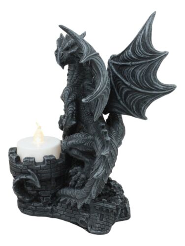 Ebros Gift Ebros Fire Dragon Perching On Castle Fortress Turret Tea Light Candle Holder Statue 7"Tall Fantasy Faux Stone Gothic Dungeons And Dragons Candleholder Decor Medieval Renaissance Age Of Kings Sculpture
