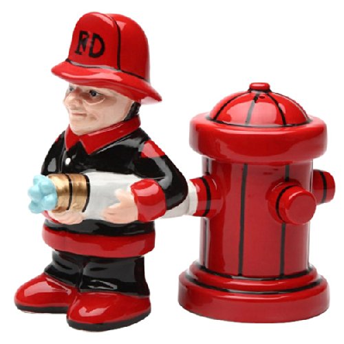 Ebros Gift Ebros Fireman With Hose & Hydrant 4 Inch Ceramic Magnetic Salt And Pepper Shaker