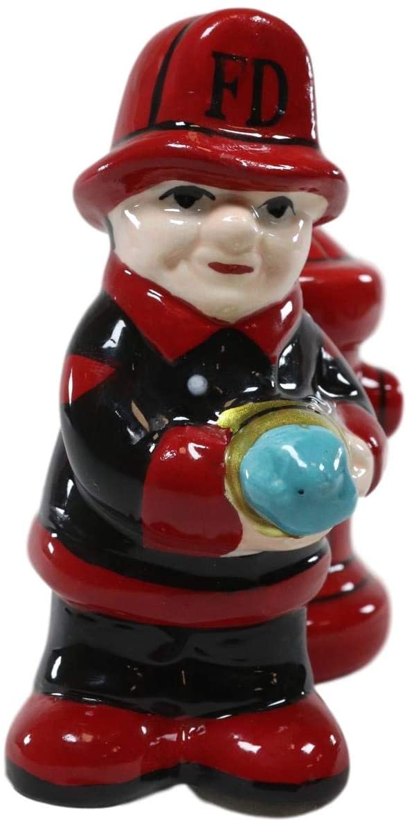 Ebros Gift Ebros Fireman With Hose & Hydrant 4 Inch Ceramic Magnetic Salt And Pepper Shaker