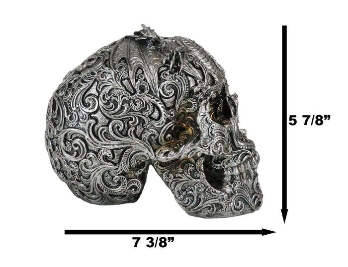 Ebros Gift Ebros Flying Dragon On Tribal Le Fleur Floral Tattoo Skull Statue Halloween Decor