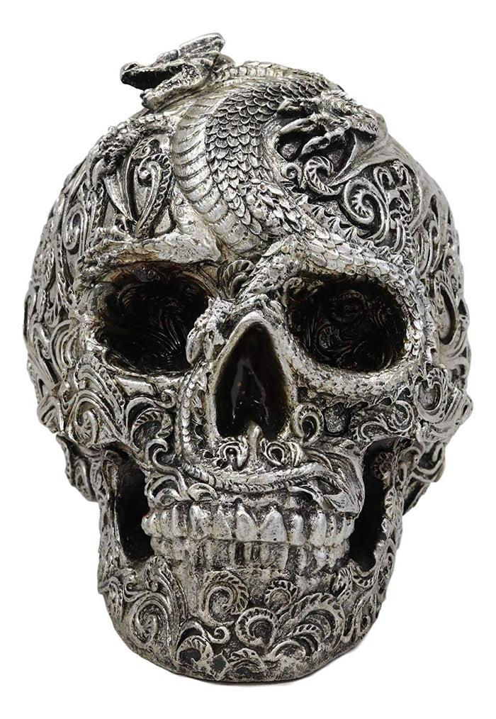 Ebros Gift Ebros Flying Dragon On Tribal Le Fleur Floral Tattoo Skull Statue Halloween Decor