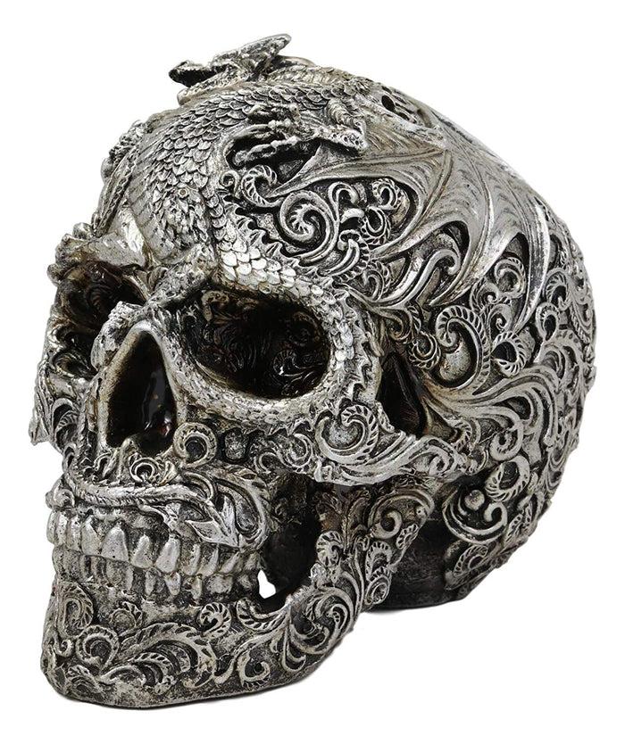 Ebros Gift Ebros Flying Dragon On Tribal Le Fleur Floral Tattoo Skull Statue Halloween Decor