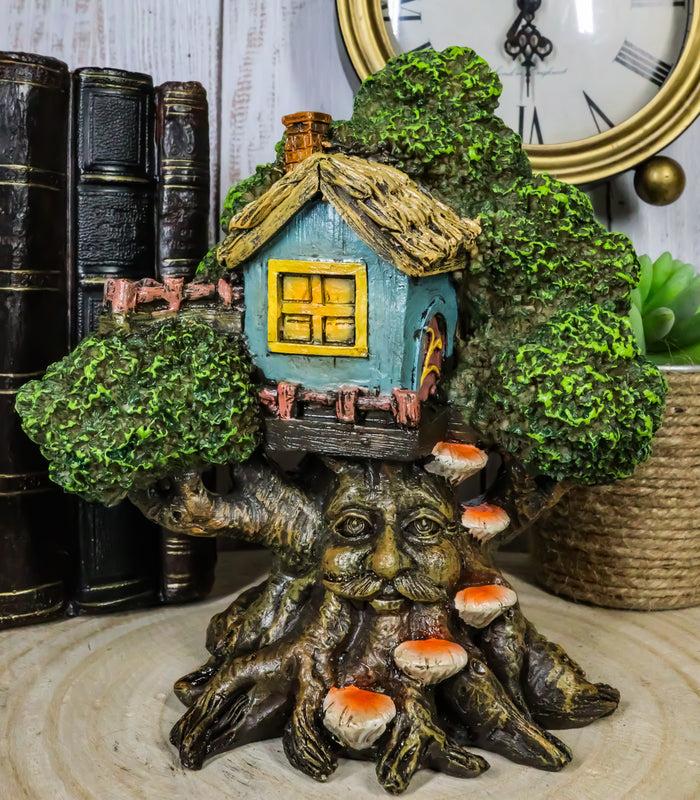 ebros gift Ebros Forest Ent Greenman Cottage Blue Nook Tree House Statue With Mushroom Conk Steps