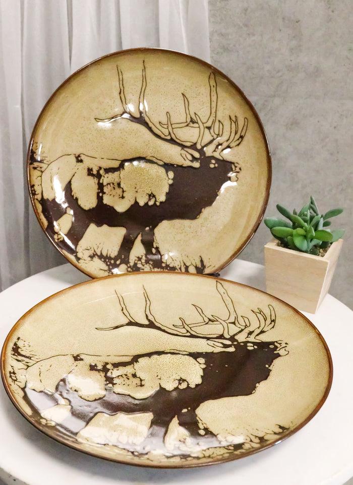 ebros gift Ebros Forest Giant Emperor Bull Elk Large Round Dinner Plate Set of 2 10.75"D