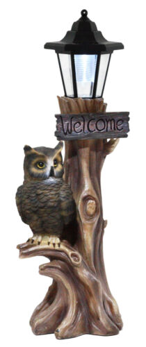 Ebros Gift Ebros Forest Guardian Night Owl Welcome Sign Statue With Solar Powered Lantern