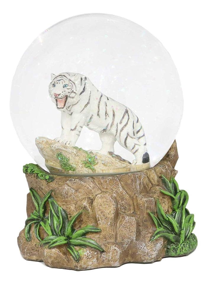 Ebros Gift Ebros Forest Jungle Predator White Alaskan Siberian White Tiger Glitter Snow Globe