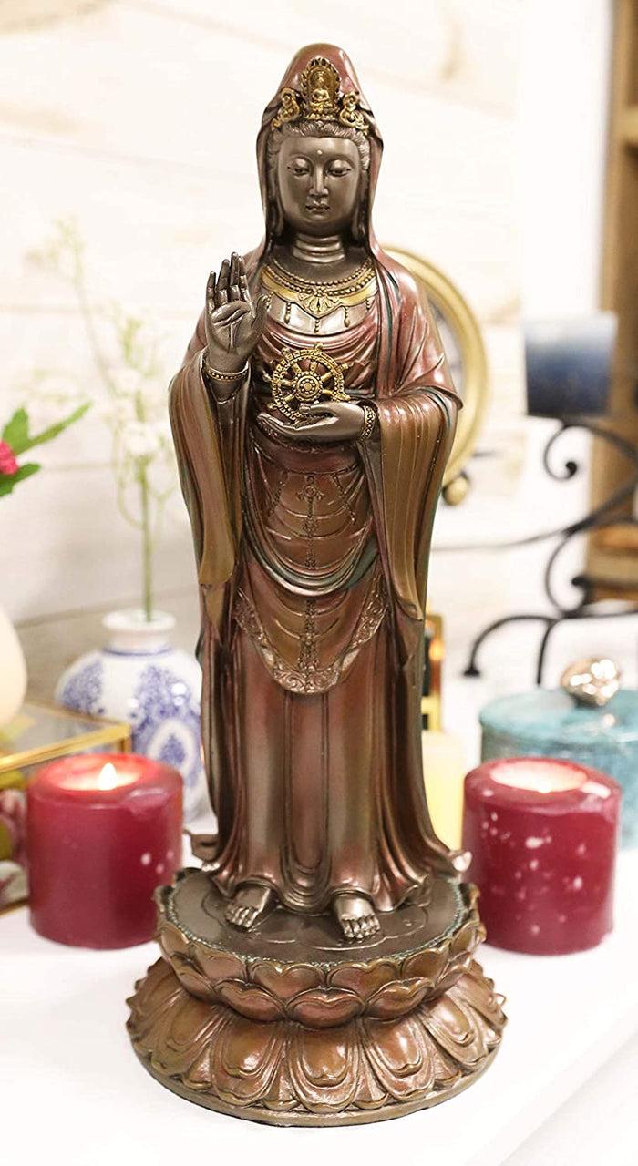 Ebros Gift Ebros Foshan Nanhai Kuan Yin Standing On Lotus Bodhisattva Goddess Statue 15" H