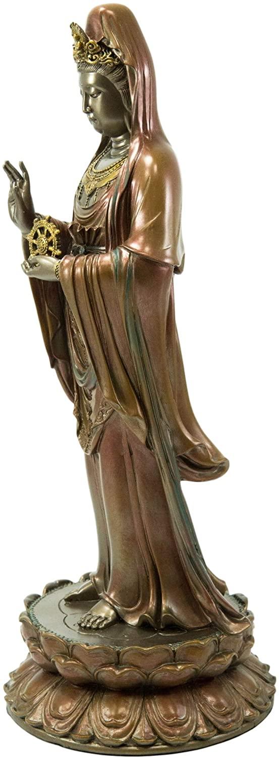 Ebros Gift Ebros Foshan Nanhai Kuan Yin Standing On Lotus Bodhisattva Goddess Statue 15" H