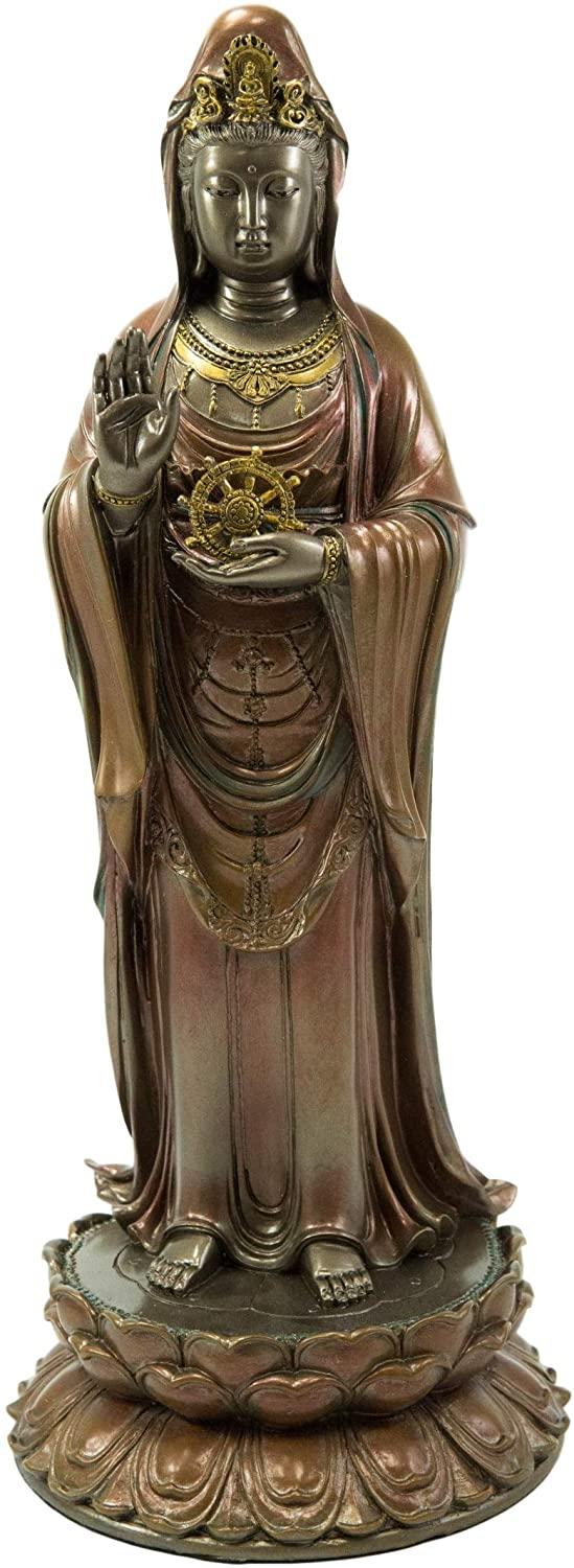 ebros gift Ebros Foshan Nanhai Kuan Yin Standing On Lotus Bodhisattva Goddess Statue 15" H