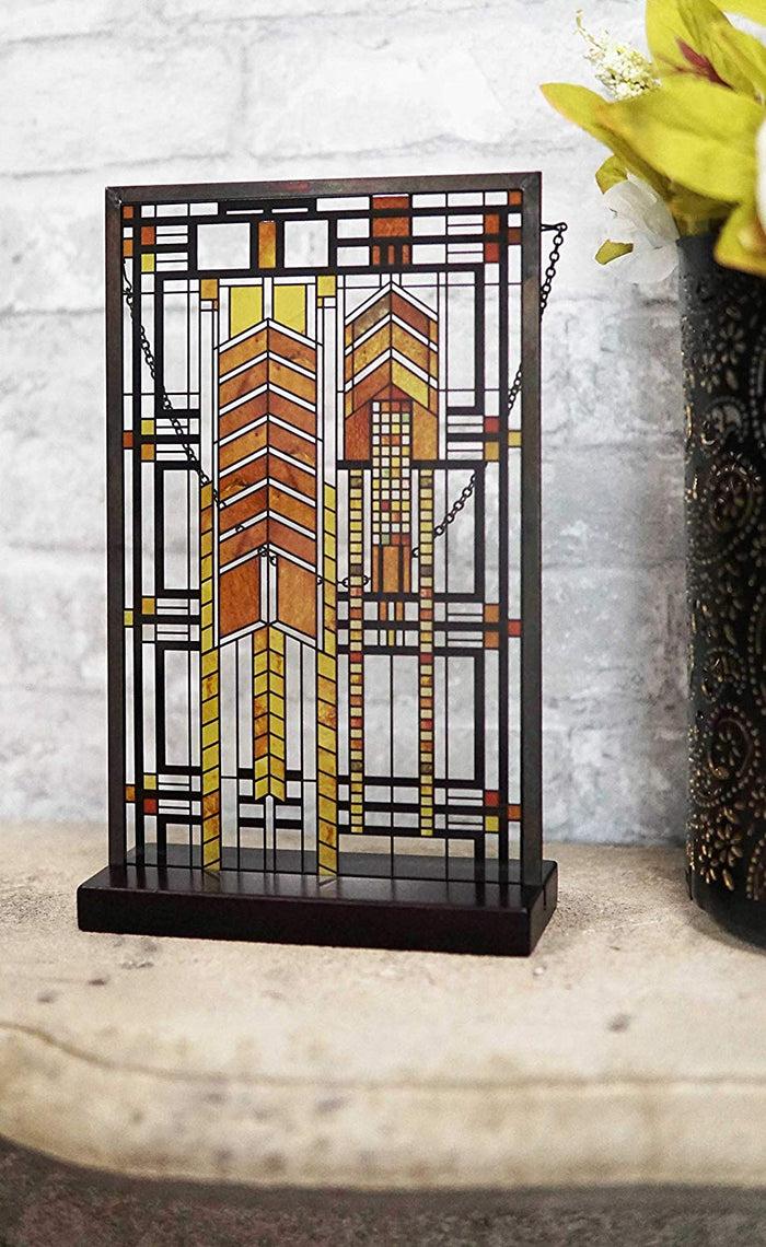 Ebros Gift Ebros Frank Lloyd Wright Autumn Sumac Stained Glass 10" By 6.5" Desktop Plaque