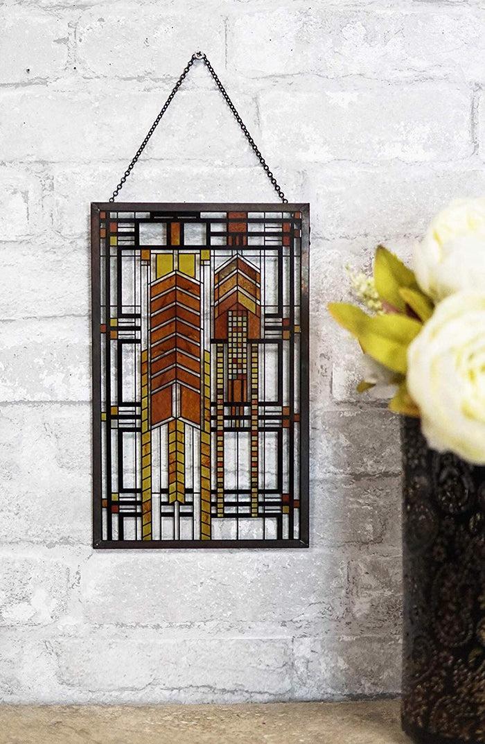 ebros gift Ebros Frank Lloyd Wright Autumn Sumac Stained Glass 10" by 6.5" Desktop Plaque