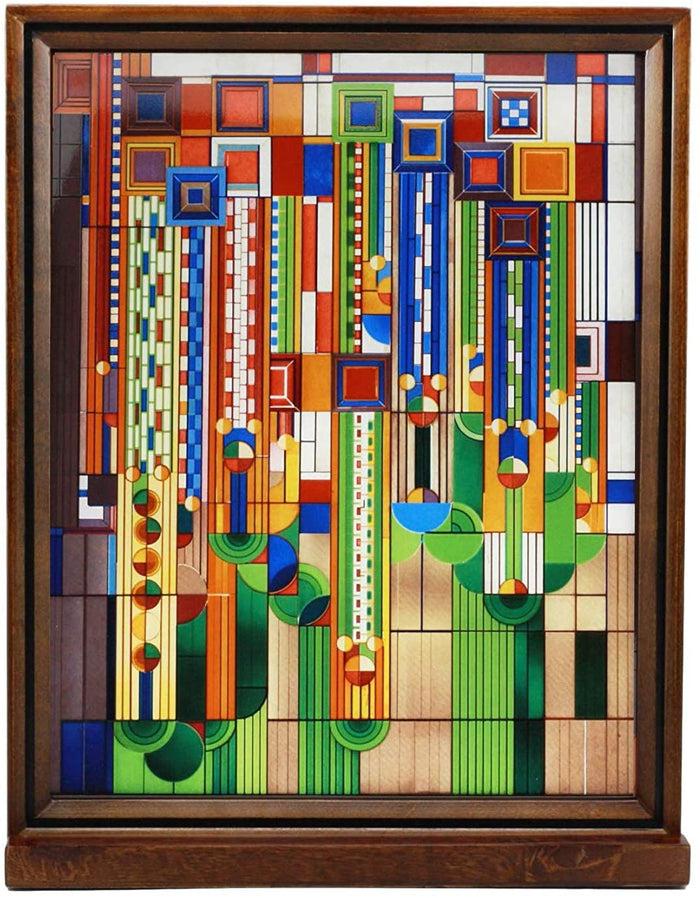 Ebros Gift Ebros Frank Lloyd Wright Cactus Flowers Stained Glass Plaque Wall Hanger 15"H