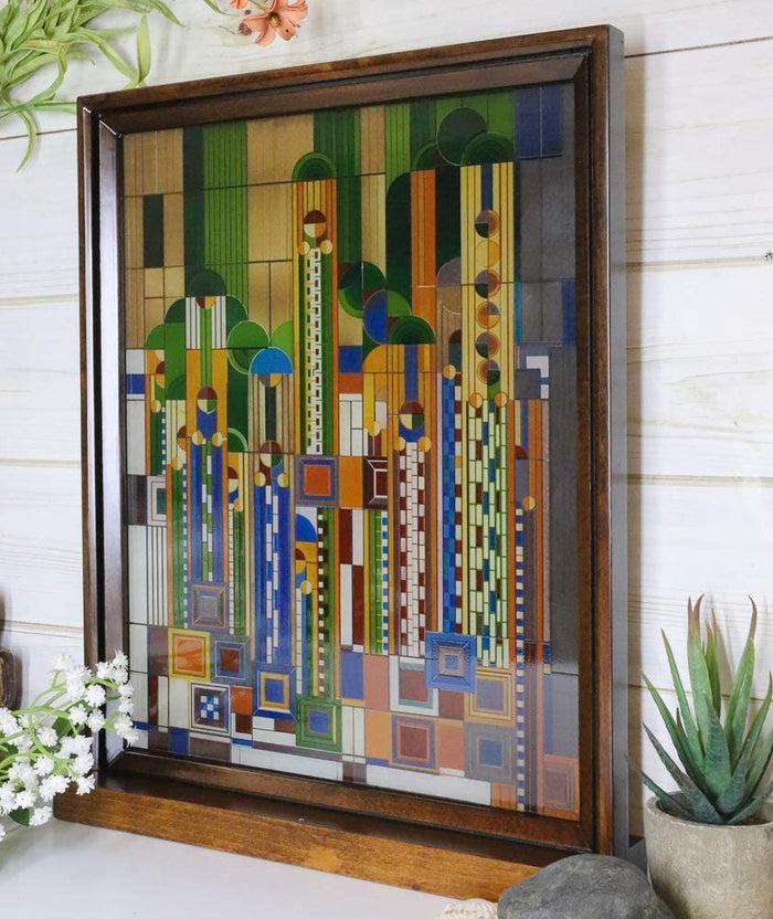 Ebros Gift Ebros Frank Lloyd Wright Cactus Flowers Stained Glass Plaque Wall Hanger 15"H