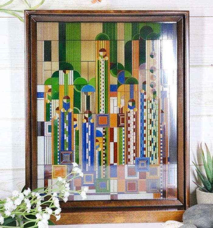 Ebros Gift Ebros Frank Lloyd Wright Cactus Flowers Stained Glass Plaque Wall Hanger 15"H