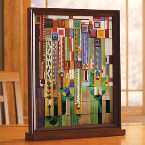 ebros gift Ebros Frank Lloyd Wright Cactus Flowers Stained Glass Plaque Wall Hanger 15"H