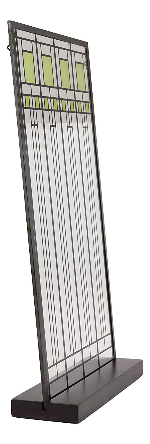 Ebros Gift Ebros Frank Lloyd Wright Oak Park House Playroom Stained Glass Art Metal Framed Hanging Wall Decor Or Desktop Plaque Home Or Office Decorative Masterpiece 14" By 7.75" Glass Dimensions