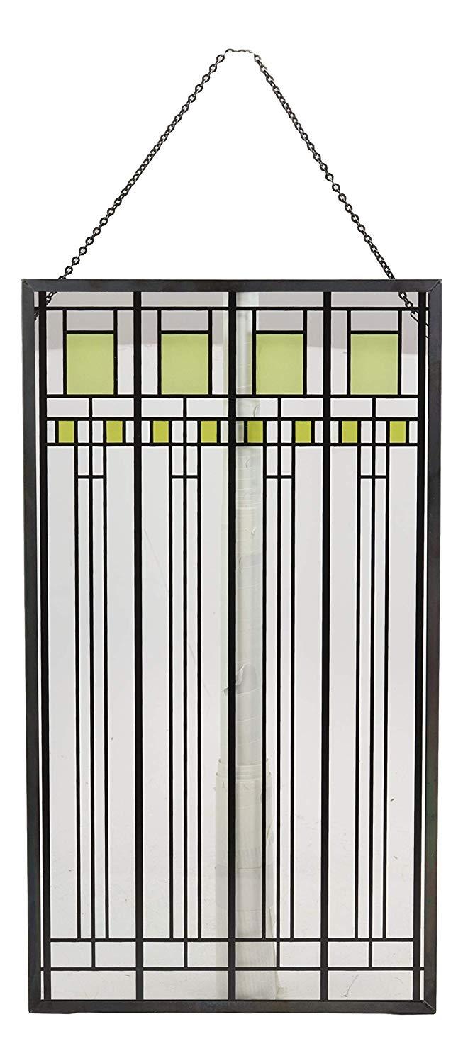 Ebros Gift Ebros Frank Lloyd Wright Oak Park House Playroom Stained Glass Art Metal Framed Hanging Wall Decor Or Desktop Plaque Home Or Office Decorative Masterpiece 14" By 7.75" Glass Dimensions