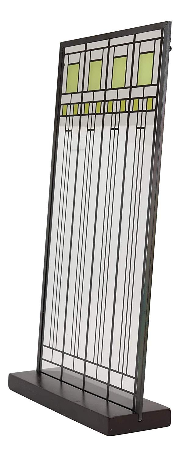 Ebros Gift Ebros Frank Lloyd Wright Oak Park House Playroom Stained Glass Art Metal Framed Hanging Wall Decor Or Desktop Plaque Home Or Office Decorative Masterpiece 14" By 7.75" Glass Dimensions