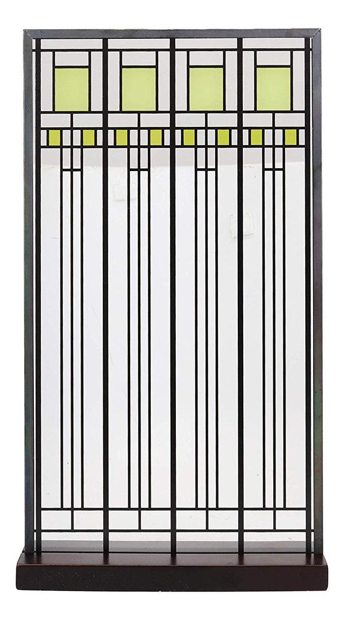 ebros gift Ebros Frank Lloyd Wright Oak Park House Playroom Stained Glass Art Metal Framed Hanging Wall Decor Or Desktop Plaque Home or Office Decorative Masterpiece 14" by 7.75" Glass Dimensions