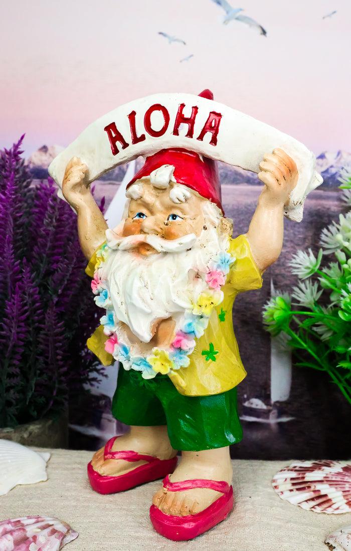 Ebros Gift Ebros Free Spirited Hippie Hawaii Themed Vacation Fairy Garden Gnome Holding Aloha Banner Figurine DIY Mr Gnomes Collection Statue Home Decor