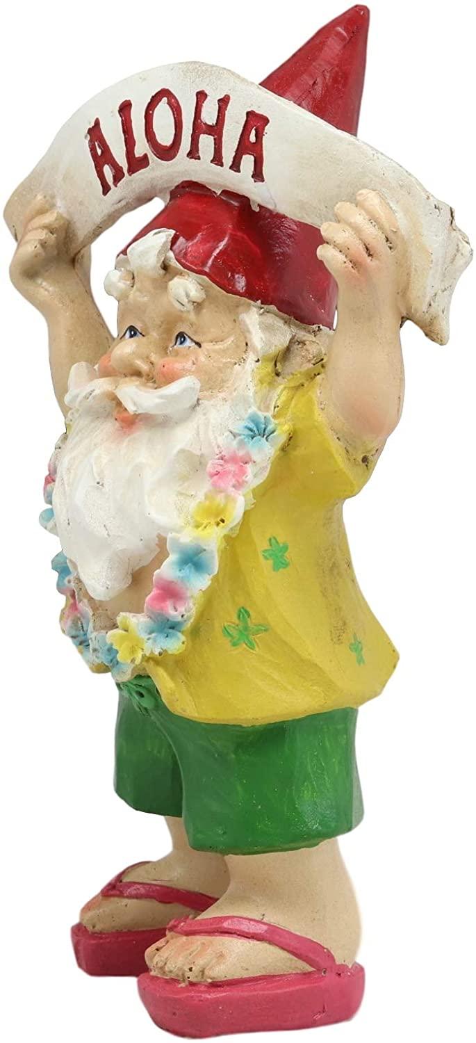 Ebros Gift Ebros Free Spirited Hippie Hawaii Themed Vacation Fairy Garden Gnome Holding Aloha Banner Figurine DIY Mr Gnomes Collection Statue Home Decor