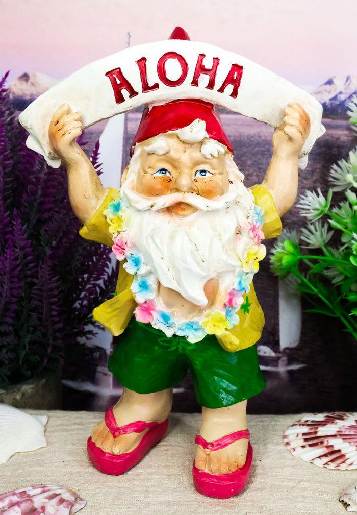 ebros gift Ebros Free Spirited Hippie Hawaii Themed Vacation Fairy Garden Gnome Holding Aloha Banner Figurine DIY Mr Gnomes Collection Statue Home Decor