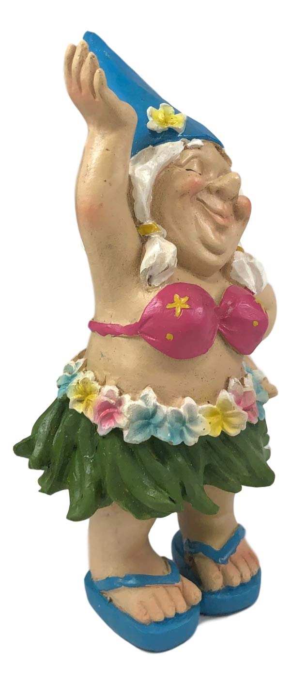 Ebros Gift Ebros Free Spirited Hippie Hawaii Themed Vacation Fairy Garden Mrs Hula Bikini Gnome Figurine 6" Tall DIY Mrs Lady Gnomes Collection Statue Home Decor