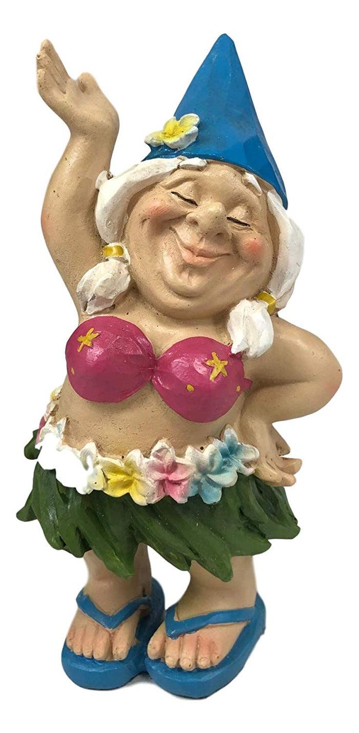 Ebros Gift Ebros Free Spirited Hippie Hawaii Themed Vacation Fairy Garden Mrs Hula Bikini Gnome Figurine 6" Tall DIY Mrs Lady Gnomes Collection Statue Home Decor