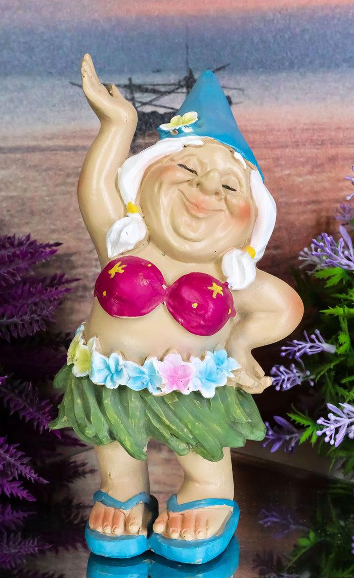 ebros gift Ebros Free Spirited Hippie Hawaii Themed Vacation Fairy Garden Mrs Hula Bikini Gnome Figurine 6" Tall DIY Mrs Lady Gnomes Collection Statue Home Decor
