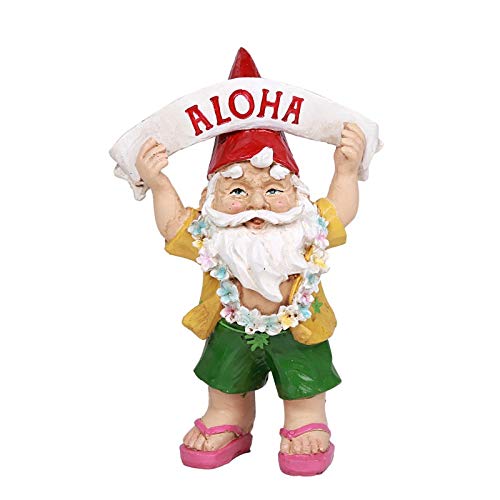Ebros Gift Ebros Free Spirited Hippie Hawaii Themed Vacation Fairy Garden Gnome Figurines Set Of 4 DIY Mr And Mrs Gnomes Ukulele Surfer Aloha Hula Dancer Collection Statue Home Decor