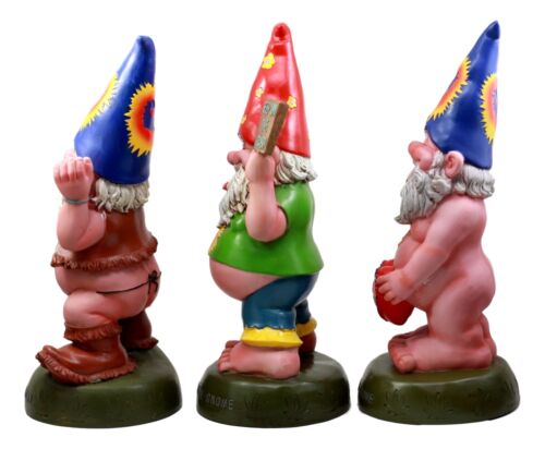 Ebros Gift Ebros Free Spirited Pot Smoking Hippie Gnome Statue Set 13.5" H Carefree Gnomes