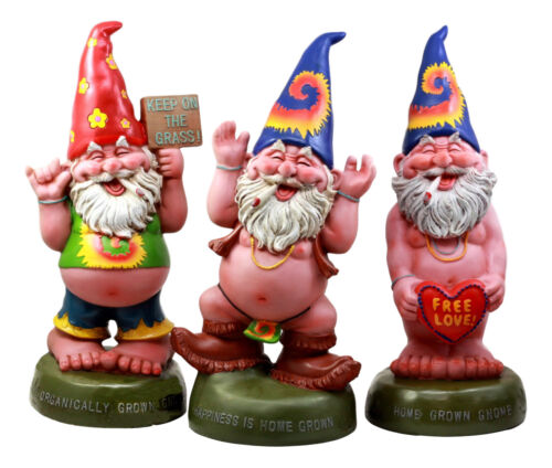 ebros gift Ebros Free Spirited Pot Smoking Hippie Gnome Statue Set 13.5" H Carefree Gnomes