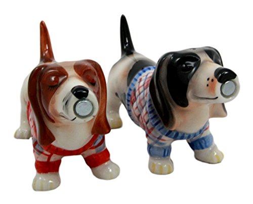 Ebros Gift Ebros French Basset Hounds Magnetic Ceramic Salt Pepper Shakers Collectible Set
