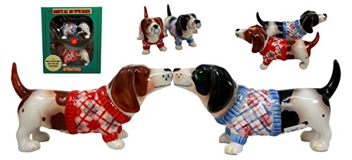 Ebros Gift Ebros French Basset Hounds Magnetic Ceramic Salt Pepper Shakers Collectible Set